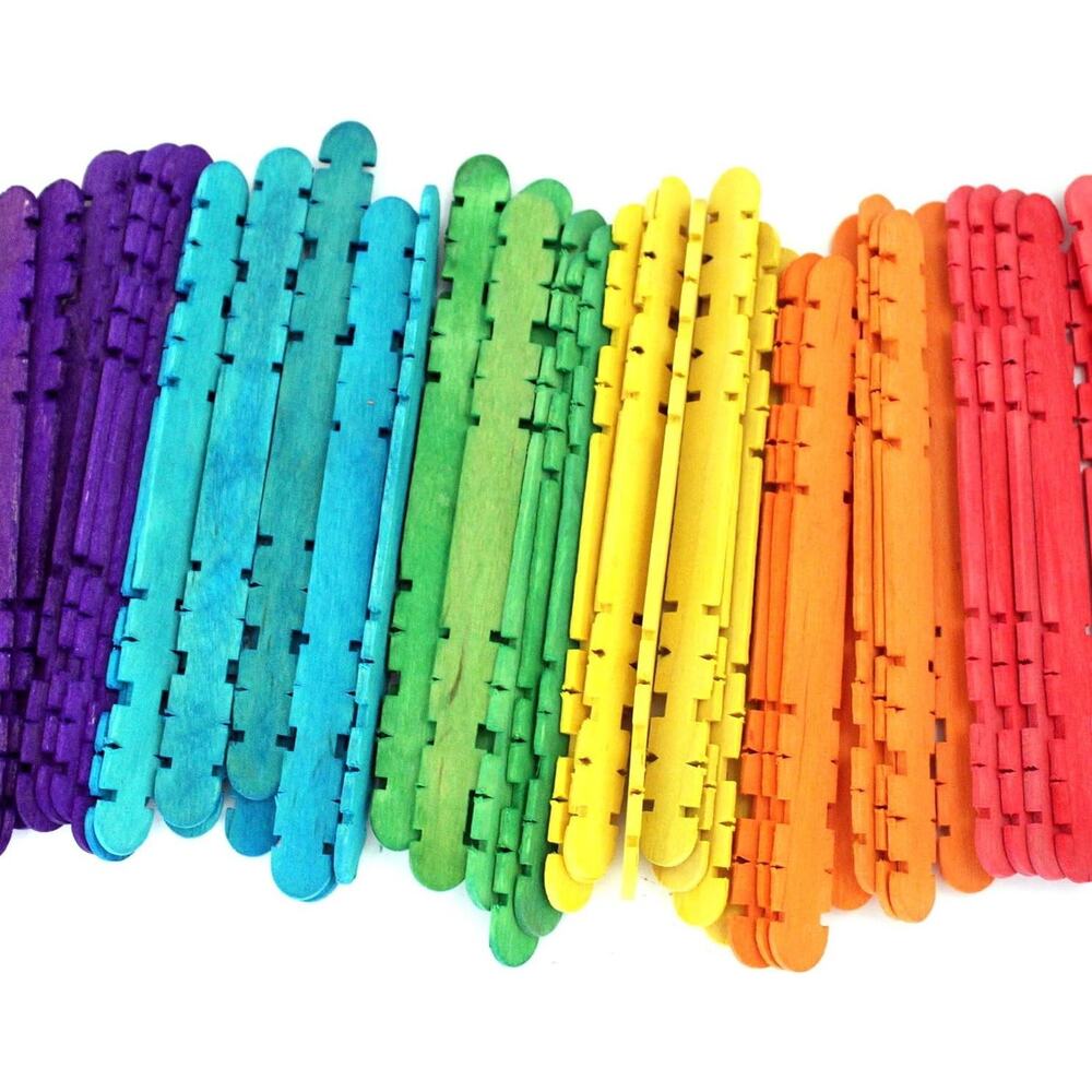 300 Pack 4.5 Inch Notched Multi-Color Wood Craft Sticks, Wooden Sawtooth Hobby - Picture 3 of 5